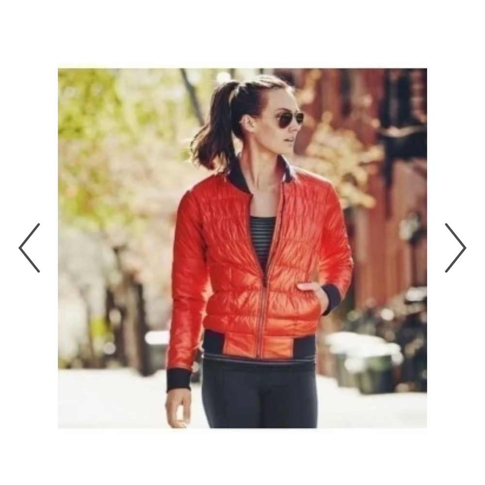Athleta Women's Red Bomber Jacket Goose Down Puffer Size Large